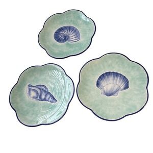 Exposures CS Ceramiche Italy Set 3 Large 11" Shell Plates Coastal Beach Decor